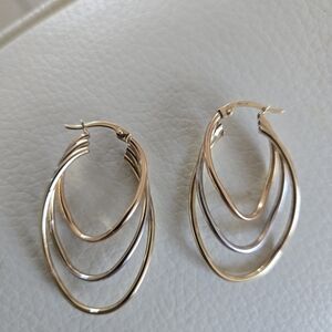 Brand New Solid 18k Tricolor Gold 3 Layer Hoop Earrings